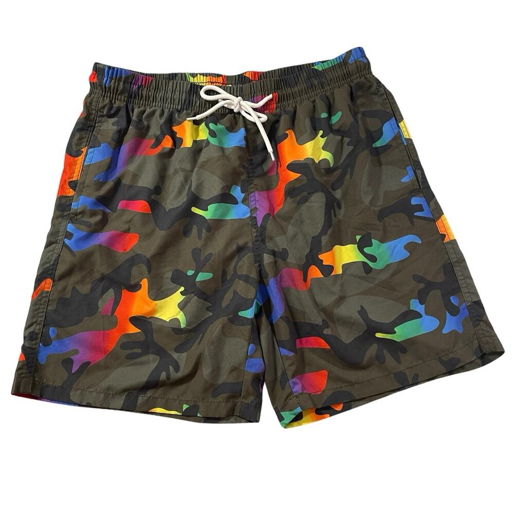 Men's‎ Rainbow Camo Swim Trunks Size Small Mesh Brief Lining Drawstring Elastic